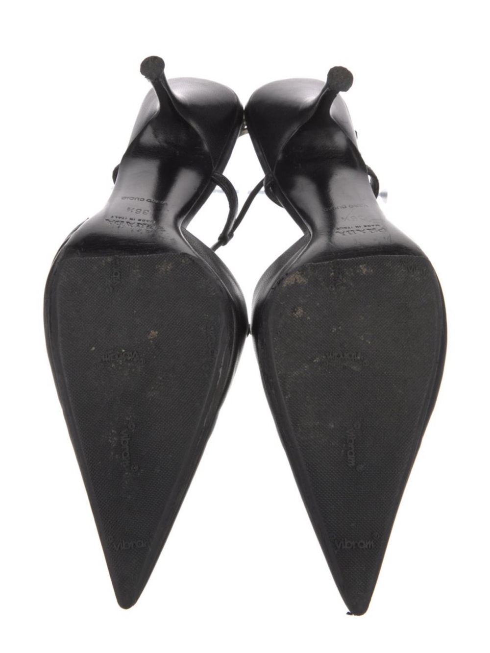 Prada Black Pointed-Toe Cross-Strap Slingback Heels - Picture 2 of 3